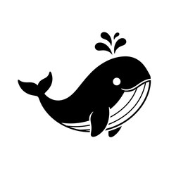 Obraz premium A simple black and white illustration of a whale spouting water from its blowhole in the ocean deep icon