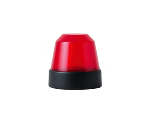 Red emergency warning light with black base, isolated on transparent background, used for alert, safety, and security purposes in various environments
