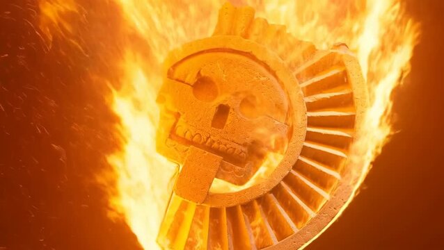 Disco de la muerte de teotihuacan prendido en llamas 