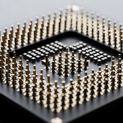 Sharp Macro Focus on the Dense Golden Pin Configuration of a Computer Processor