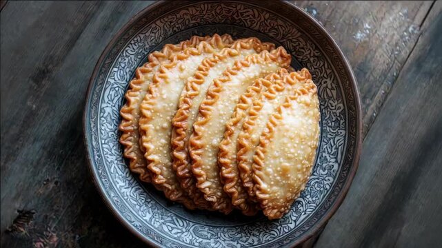 Sweet baked pastries filled with red bean paste, served on a decorative metal plate.