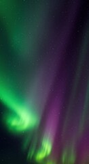 Sweeping celestial northern lights display across the dark night sky. Vibrant green, purple, and magenta colors creating a mystical background design ,polar ,stars ,borealis