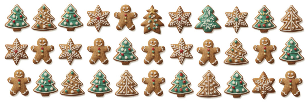 Cartoon christmas gingerbread cookies set. Xmas gingerbreads sweets star snowflake tree man, noel holiday decoration vector illustration
 - Powered by Adobe