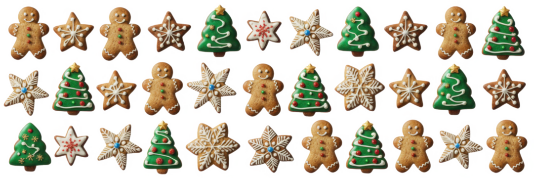 Cartoon christmas gingerbread cookies set. Xmas gingerbreads sweets star snowflake tree man, noel holiday decoration vector illustration
 - Powered by Adobe