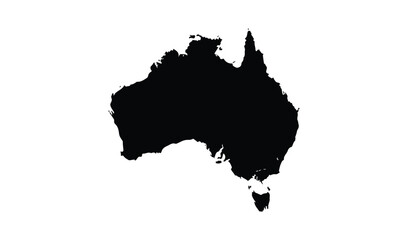 Black silhouette map of australia and tasmania on white background