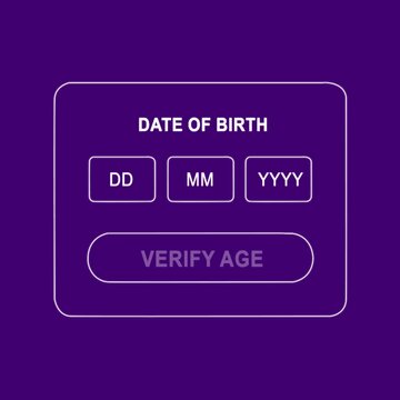 Futuristic website age gate overlay with birthdate input & verify button. Clean UI/UX, modern web interface animation 4K.