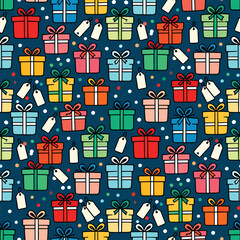 Christmas Pattern Vector. Seamless Christmas Present Pattern with Bow and Ribbon. Merry Christmas Gifting Seamless Pattern Background. Perfect for textile, wallpaper or print design.
