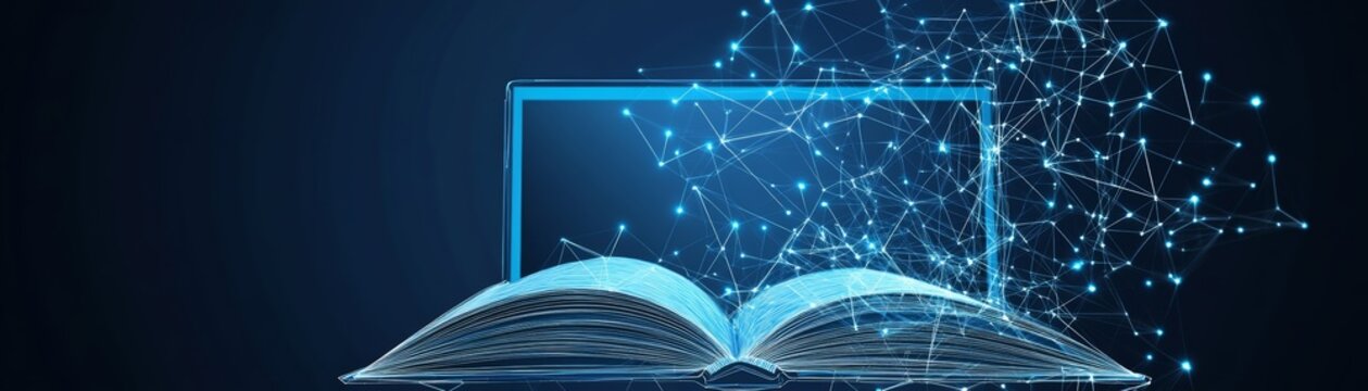 Digital Learning Book and Laptop with Network, Online Education, Technology