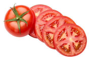 Tomato slice top view isolate. Tomato on white background. Set of round tomato slices.