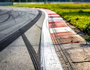High-Detail Close-Up of a Race Track Apex with Tire Marks