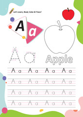 Alphabet Letter A Learning, Coloring and Writing Practice Sheet for Kids