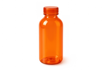 Orange plastic medicine bottle with cap on transparent background for pharmaceutical and health concepts