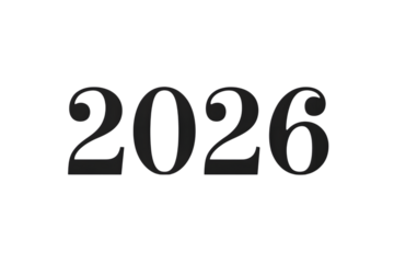 The number 2026 in bold black font, isolated on a transparent background