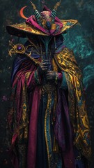 Fototapeta premium Mystical Sorcerer in Opulent Attire A Fantasy Illustration of Magic and Mysticism