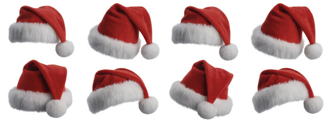 big set collection of red santa claus christmas hat seasonal design pattern isolated white background
