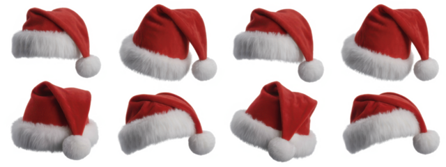 big set collection of red santa claus christmas hat seasonal design pattern isolated white background
