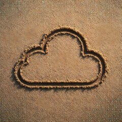 Cloud symbol drawn in sand, photographed with digital overlay effect
