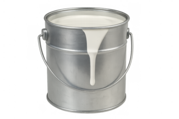 White paint dripping from a full metal can, ready for home renovation, diy, and painting projects. Transparent background