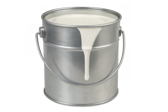 White paint dripping from a full metal can, ready for home renovation, diy, and painting projects. Transparent background