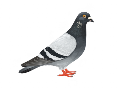 Pigeon bird animal wildlife urban gray feather beak eye standing isolated nature city avian domestic pet wing tail plumage walking side view realistic illustration detailed outdoor fauna - Powered by Adobe
