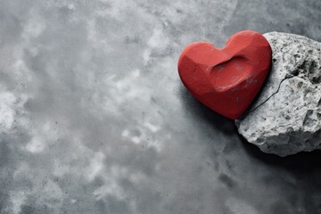 Obraz premium Red heart with stone on textured surface.