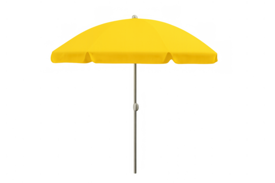 Yellow beach umbrella offering shade and sun protection for a relaxing summer day or vacation, isolated on a transparent background