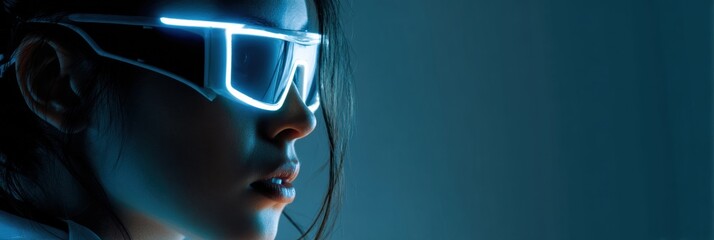 Gamer With Glowing Virtual Glasses Immersed in a Cyberpunk World During a Night Gaming Session