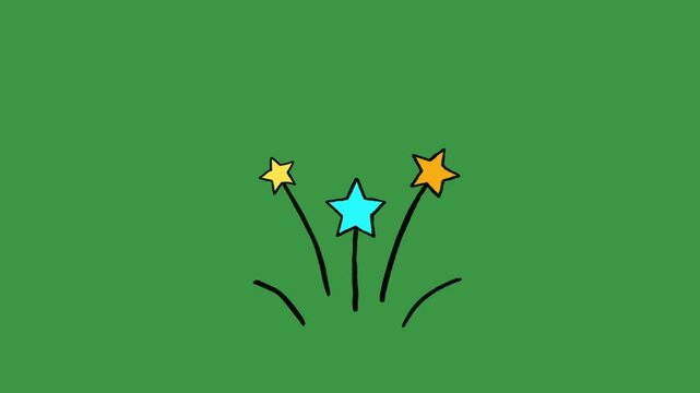 Hand-Drawn Animated Sparkles and Star Bursts Green Screen. Cute Doodle Magic Element.
