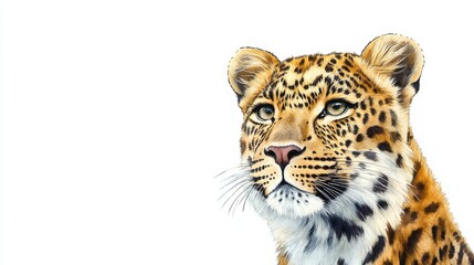 Naklejka premium Watercolor Portrait Majestic Leopard Study on White , Wildlife , Animal Art