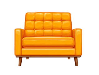 Obraz premium Yellow armchair with tufted backrest, wooden legs, and modern design, perfect for living room or lounge, offering comfort and style in cozy, inviting atmosphere