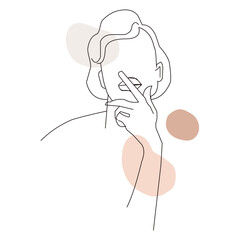Minimalist line art of a woman with abstract shapes isolated on white background