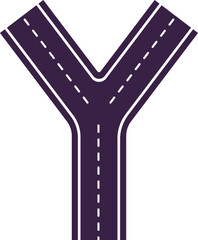 A Y-shaped road junction, top view, section of highway with markings.
