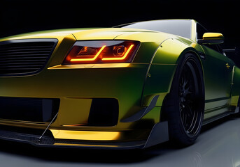 Yellow sports car with orange headlights