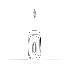 Elegant continuous line art drawing of a mascara tube with applicator for beauty