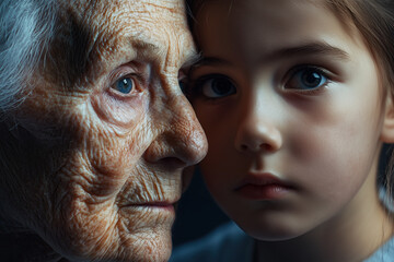 Old wrinkled woman dreams of restoring youth with new anti-age therapy and becoming little girl