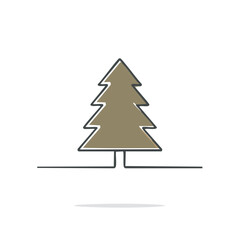 Obraz premium Single Line Drawing of Abstract Christmas Tree with a Brown Fill and Black Outlines