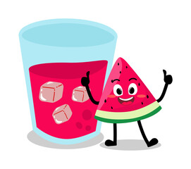 Cute Hand Drawn Watermelon Posing With A Glass of Juice