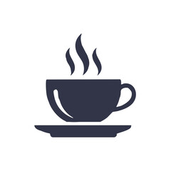 Obraz premium Hot beverage icon steaming cup of coffee or tea on saucer with steam.