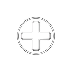 Obraz premium Plus sign icon within a circle outline in black and white medical graphic