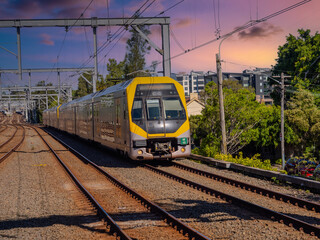 Passenger Train going through Summer Hill train station a suburban Sydney train Station NSW Australia