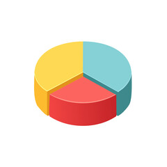 Fototapeta premium Colorful 3D Pie Chart with Three Sections Representing Data and Analysis