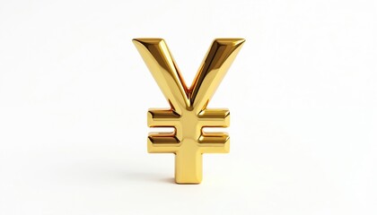 Obraz premium Gold yuan currency symbol, shiny metal sign for Chinese renminbi. Financial graphic for economy, trade, investment, and wealth. Isolated on white background.