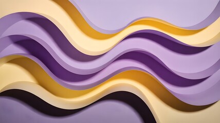 Abstract wavy paper layers in shades of purple and yellow color