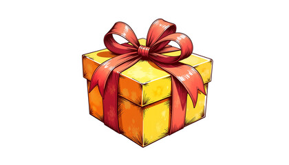 Obraz premium Vibrantly sketched present box with lush red ribbon, symbol of giving and celebration isolated on transparent background with copy space