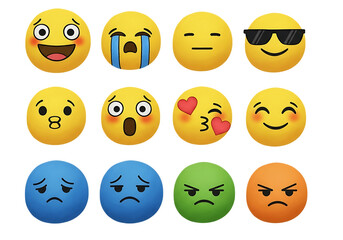 Fototapeta premium Emotional Expression Illustration Collection of Yellow Blue Green and Orange Emoticons