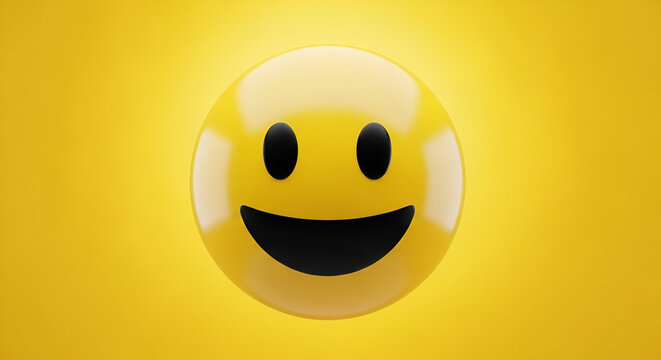 A bright yellow smiley face emoji with a happy expression on a vibrant yellow background