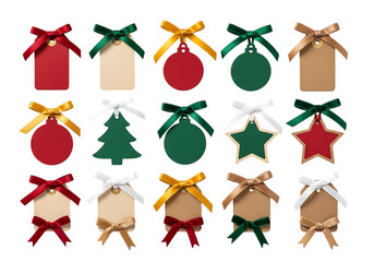 Festive Christmas Gift Tags with Ribbons on Black Background Layout