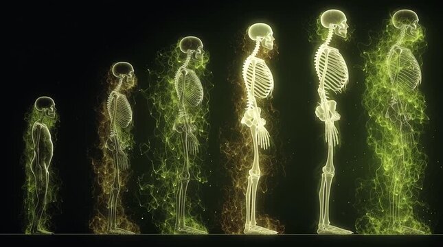 human evolution one million years in the future, showing tall, slender, bioluminescent beings adapted to microgravity, symbolizing long-term adaptation, space evolution, and post-human biology.

