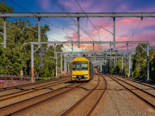Passenger Train going through Summer Hill train station a suburban Sydney train Station NSW Australia