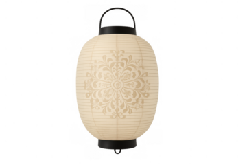 Japanese paper lantern displaying traditional asian mandala pattern, decorative light object on transparent background